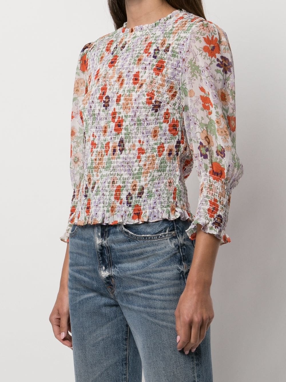 Veronica Beard Kali Floral Smocked Blouse